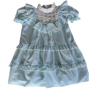 Vintage Disney Winnie The Pooh Lace Ruffle Little Girls Dress 6X Baby Blue Sears